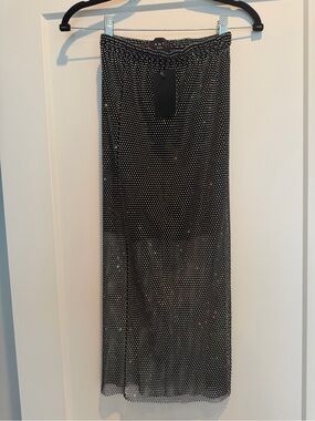 Santa Brands rhinestone embellished mesh skirt Black